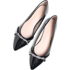 Women's Black Casual Flats Fashion Chain Pointed Toe Ballet Flats Rhinestone